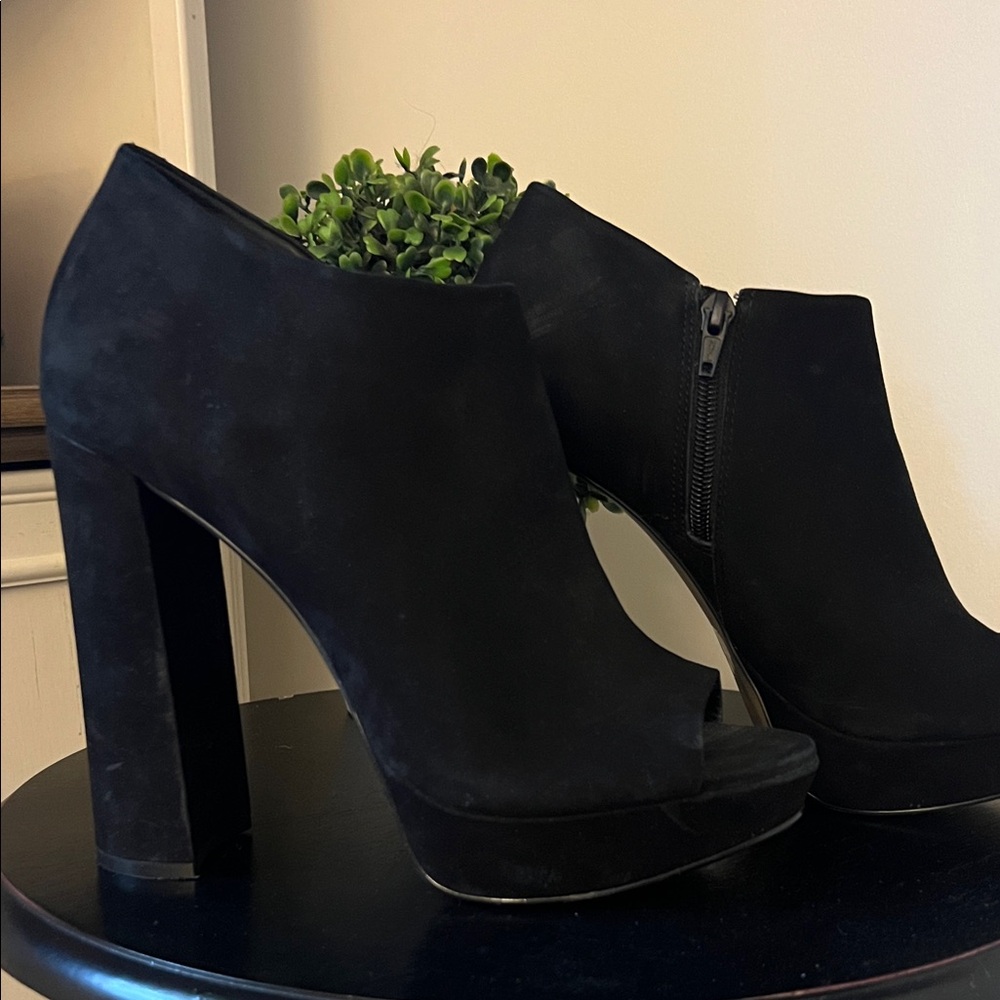 Aldo Black Suede Peep-Toe Heels